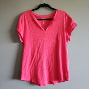 GAP Bright Pink Easy Tee V Neck Short Sleeve Large